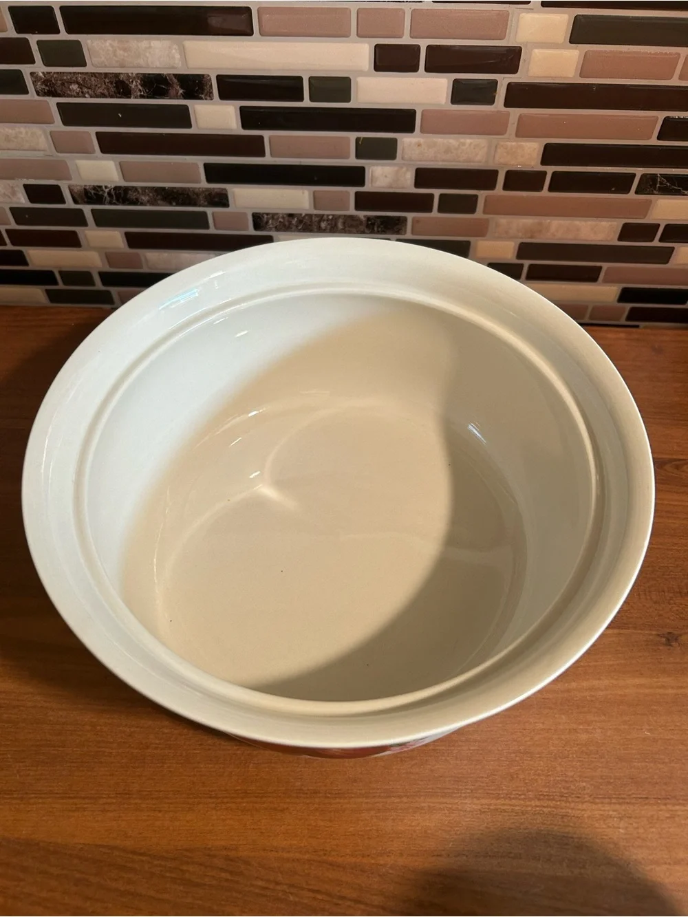 White Ceramic Casserole Dish with Apple Motif and Green Trim